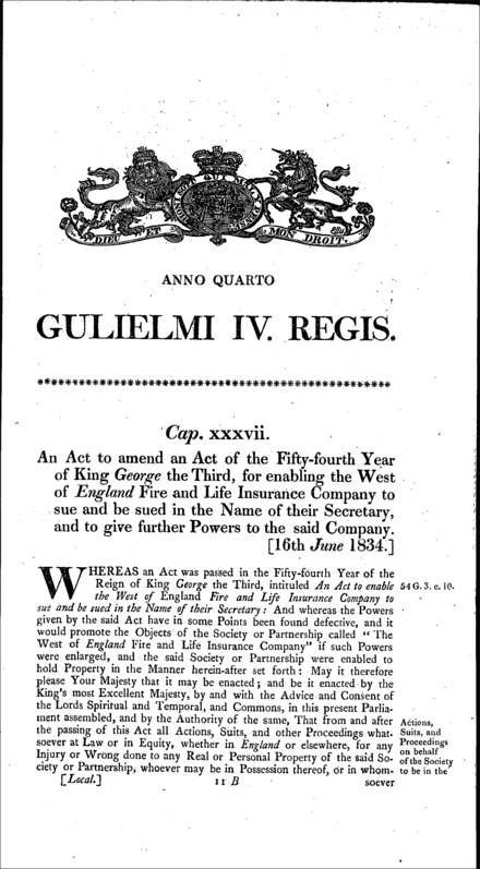 West of England Fire and Life Assurance Company Act 1834