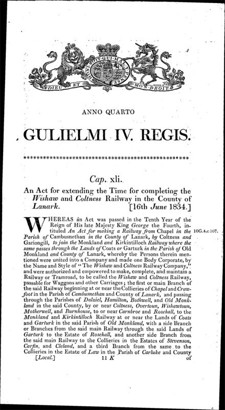 Wishaw and Coltness Railway Act 1834
