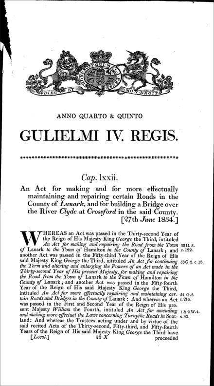 Lanark Roads and Crossford Bridge Act 1834