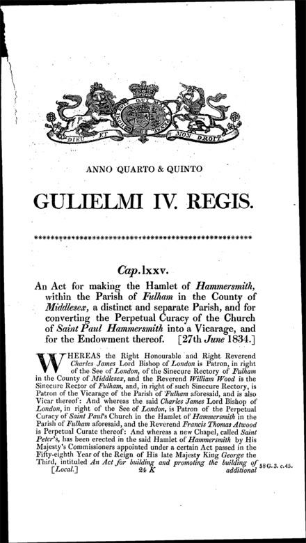 Hammersmith Parish Act 1834