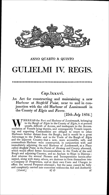 Stotfield and Lossiemouth Harbour Act 1834