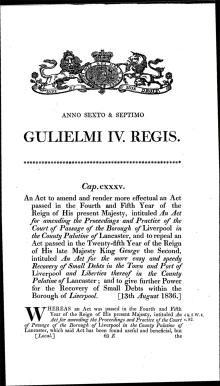 Liverpool Court of Requests Act 1836