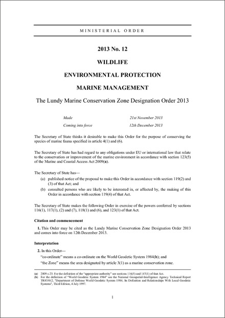 The Lundy Marine Conservation Zone Designation Order 2013
