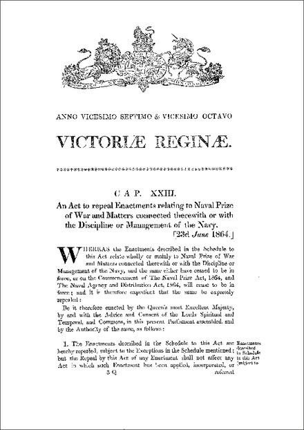 Naval Prize Acts Repeal Act 1864