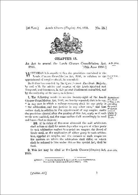 Lands Clauses (Umpire) Act 1883