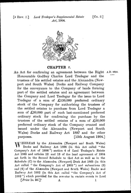 Lord Tredegar's Supplemental Estate Act 1904