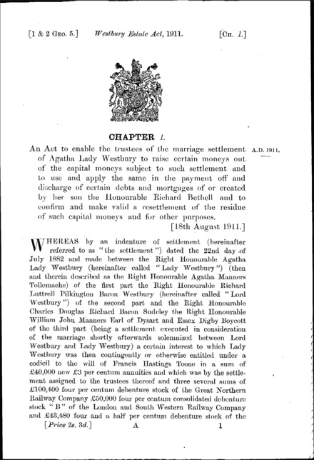 Westbury Estate Act 1911