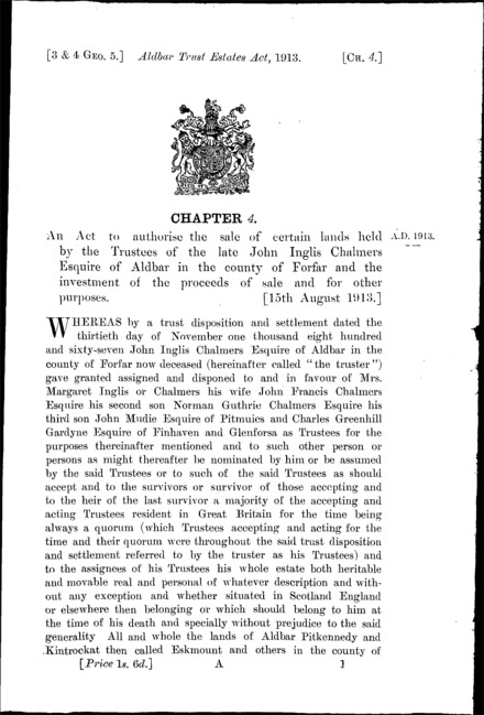 Aldbar Trust Estates Act 1913
