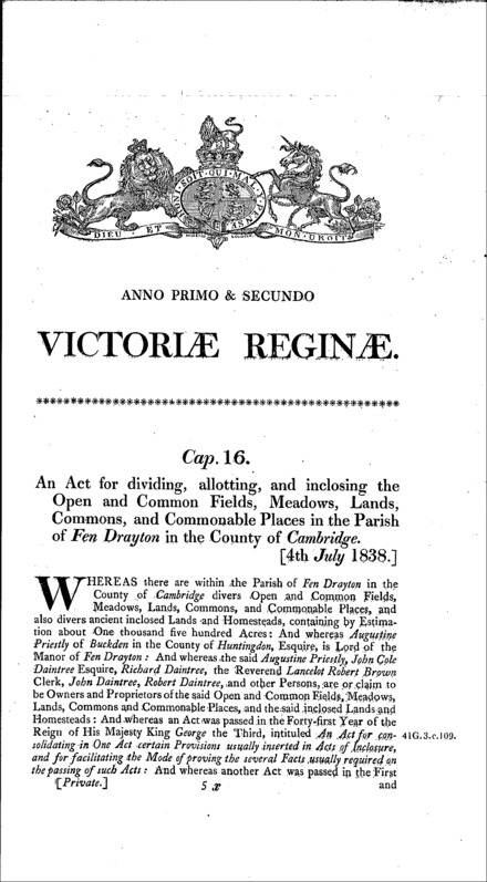 Fen Drayton (Cambridgeshire) inclosure Act 1838