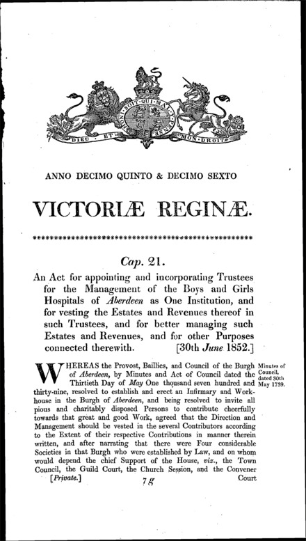 The Aberdeen Girls and Boys Hospitals Act 1852