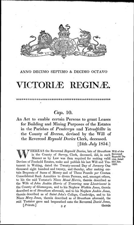 Davies's Estate Act 1854