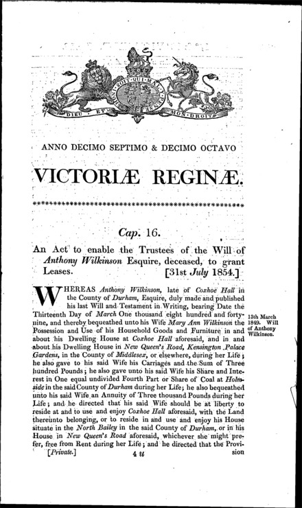 Wilkinson's Estate Act 1854