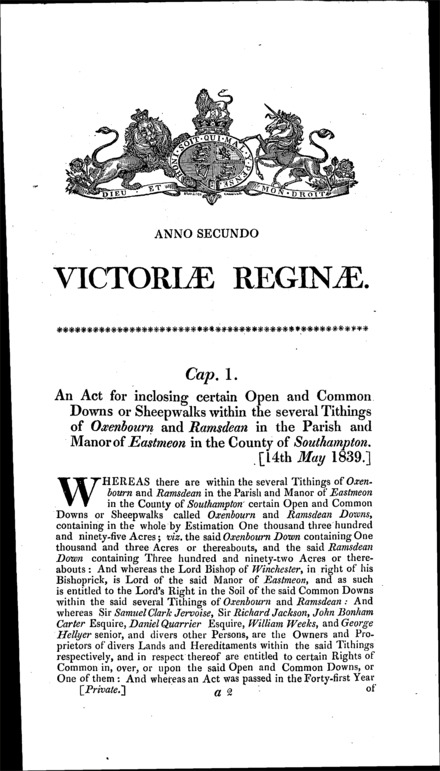 Eastmeon (Hampshire) inclosure Act 1839