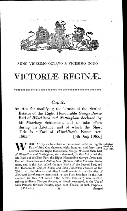 Earl of Winchilsea's Estate Act 1865