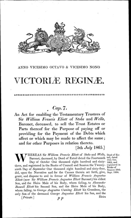 Eliott's Trust Estate Act 1865