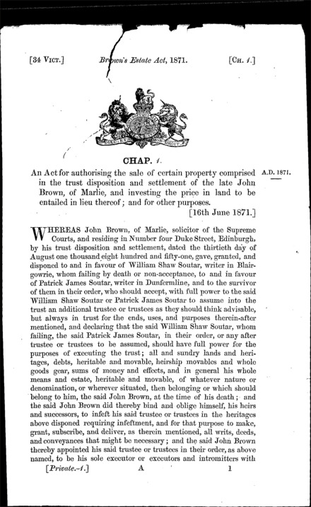 Brown's Estate Act 1871