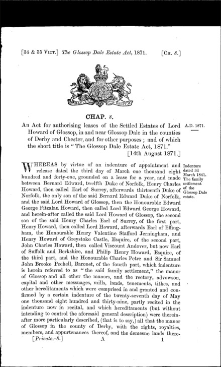 The Glossop Dale Estate Act 1871