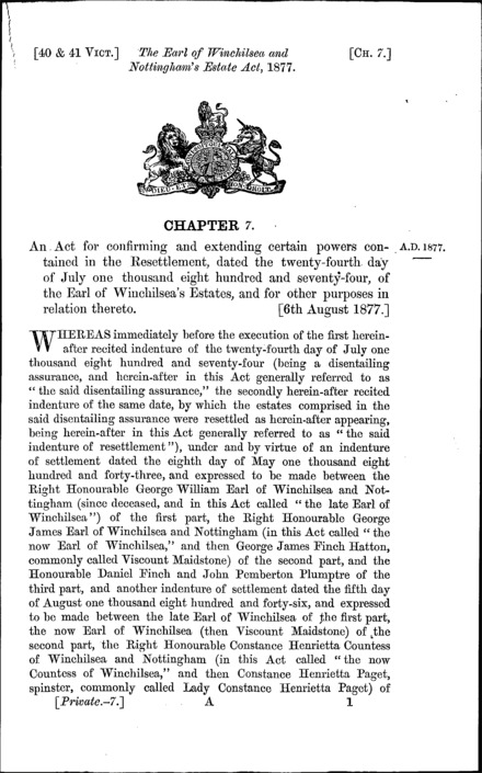 The Earl of Winchilsea and Nottingham's Estate Act 1877