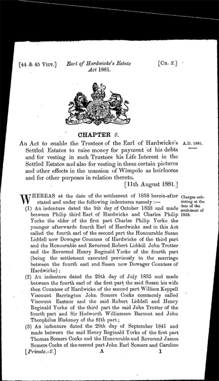 Earl of Hardwicke's Estate Act 1881