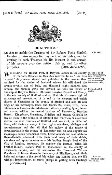 Sir Robert Peel's Estate Act 1883