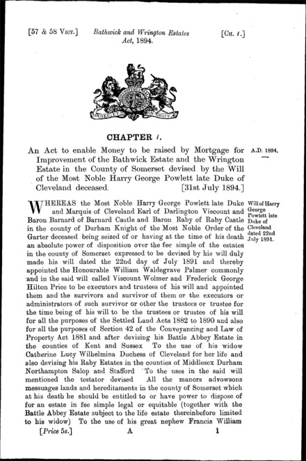 Bathwick and Wrington Estates Act 1894