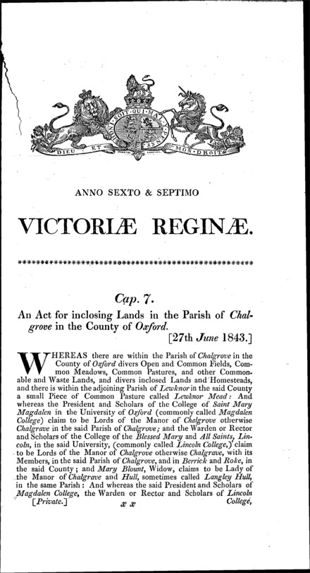 Chalgrove (Oxfordshire) inclosure Act 1843