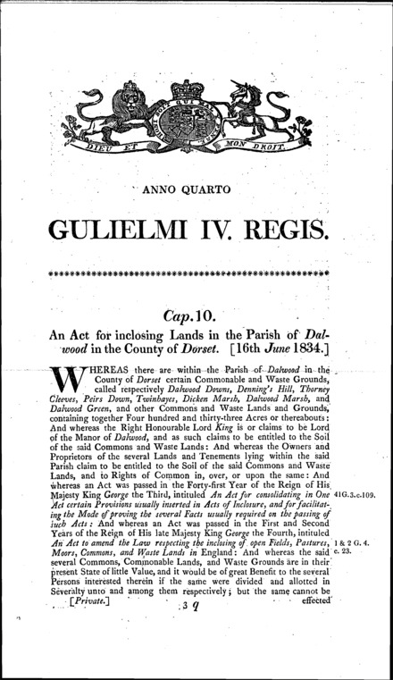 Dalwood (Dorset) inclosure Act 1834