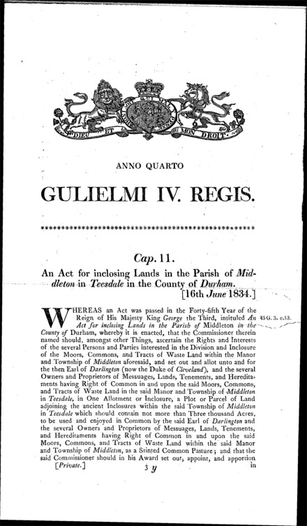 Middleton in Teesdale (Durham) inclosure Act 1834