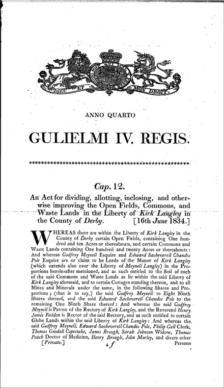 Kirk Langley (Derbyshire) inclosure Act 1834