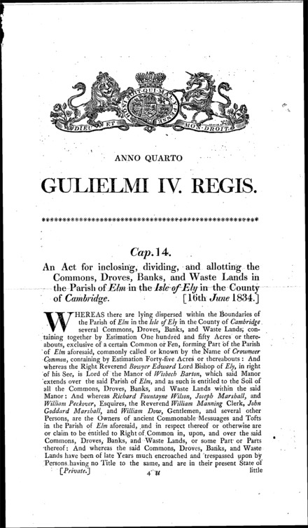 Elm (Cambridgeshire) inclosure Act 1834