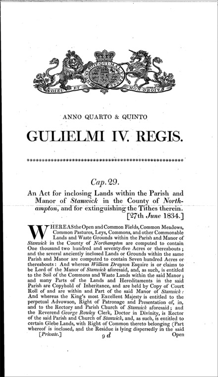 Stanwick (Northamptonshire) inclosure Act 1834