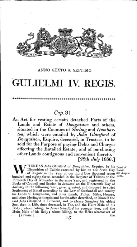 John Glassford's settlement: vesting parts of the estates of Dougalston ...