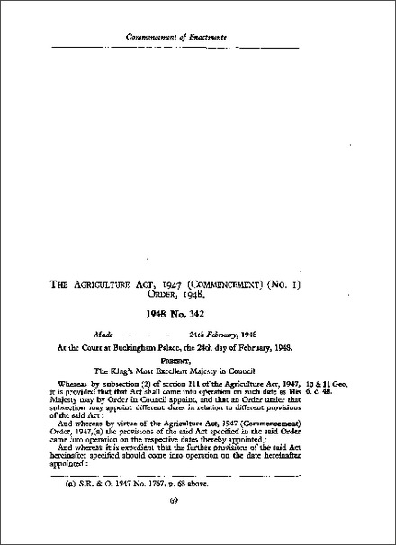 Agriculture Act 1947 (Commencement) (No 1) Order 1948