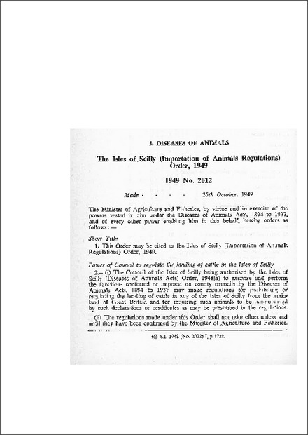 The Isles of Scilly (Importation of Animals Regulations) Orders,1949