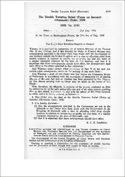 The Double Taxation Relief (Taxes on Income) (Denmark) Order, 1950