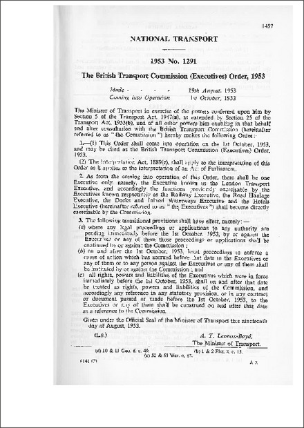 British Transport Commission (Executives) Order 1953