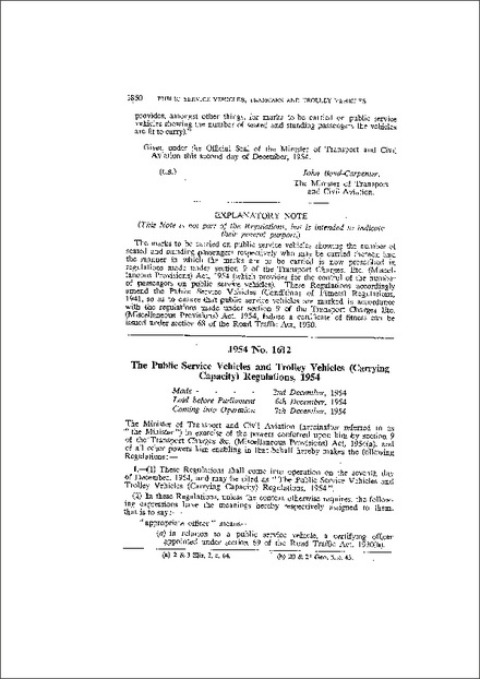 The Public Service Vehicles and Trolley Vehicles (Carrying Capacity) Regulations 1954