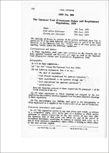 The Opencast Coal (Concurrent Orders and Requisitions) Regulations, 1959