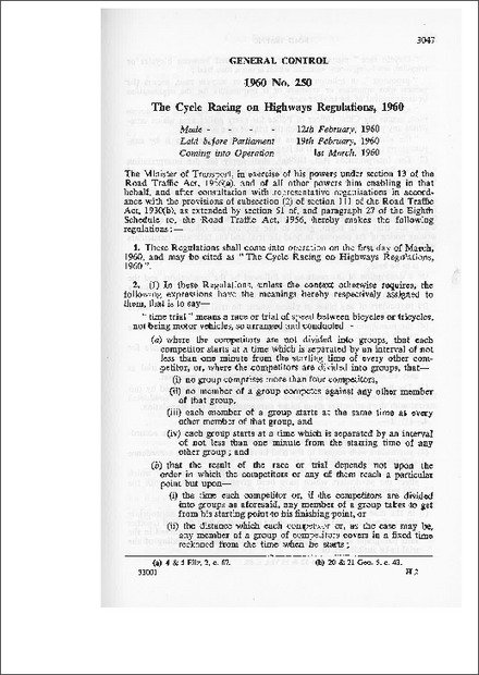 The Cycle Racing on Highways Regulations,1960
