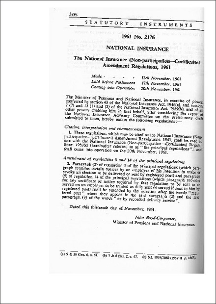 The National Insurance (Non-participation-Certificates) Amendment Regulations, 1961