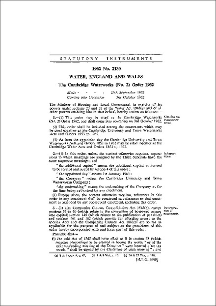 The Cambridge Waterworks (No. 2) Order 1962