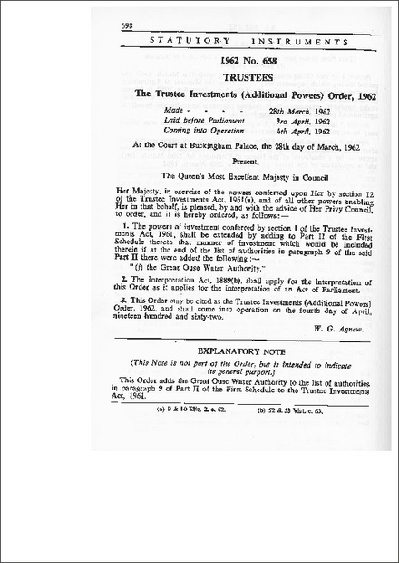 The Trustee Investments (Additional Powers) Order, 1962