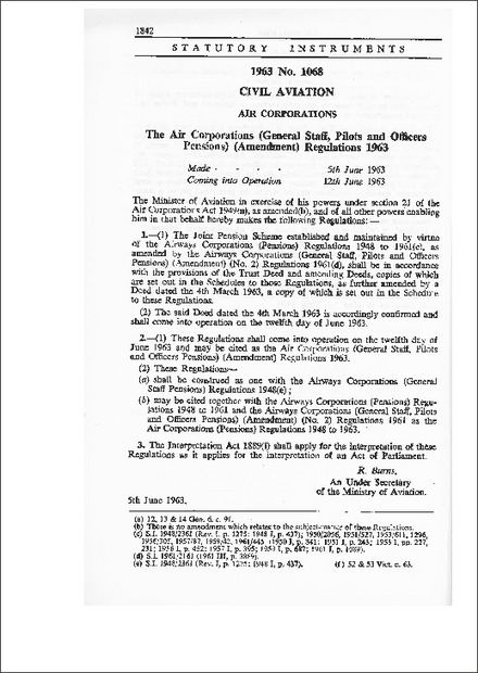 The Air Corporations (General Staff, Pilots and Officers Pensions) (Amendment) Regulations 1963