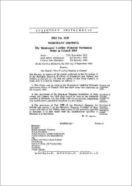 The Shipowners' Liability (Colonial Territories) Order in Council 1963