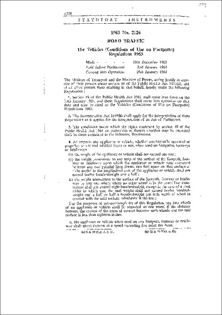 The Vehicles (Conditions of Use on Footpaths) Regulations 1963