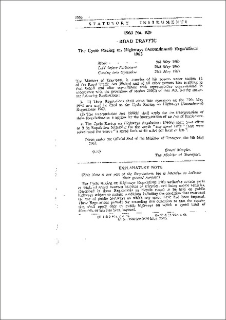 The Cycle Racing on Highways  (Amendment) Regulations 1963