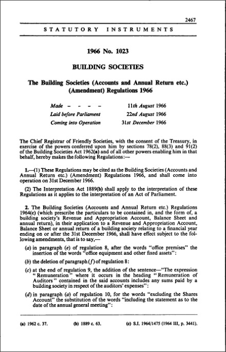 The Building Societies (Accounts and Annual Return etc.) (Amendment) Regulations 1966