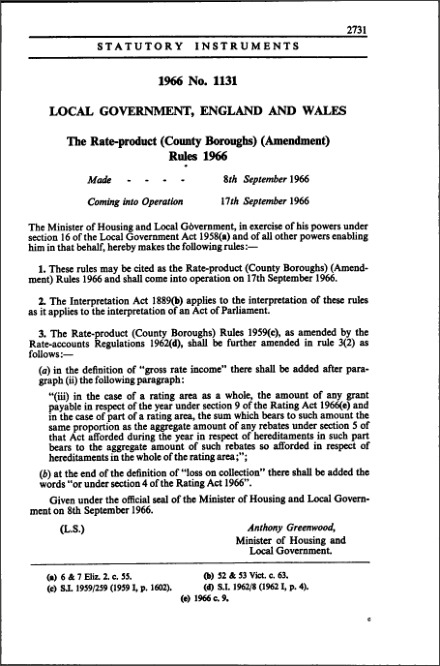 The Rate-product (County Boroughs) (Amendment) Rules 1966