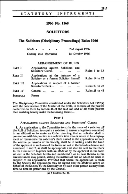 The Solicitors (Disciplinary Proceedings) Rules 1966