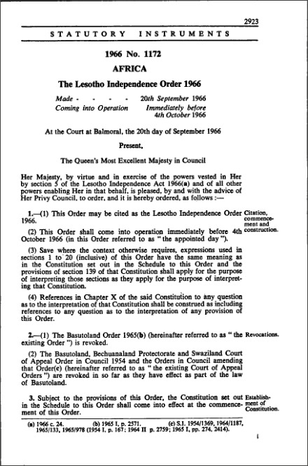 The Lesotho Independence Order 1966